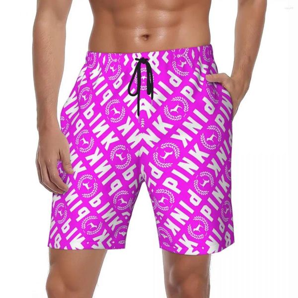 Shorts masculinos machos placa rosa logotipo casual praia troncos legal moda respirável esportes fitness de alta qualidade plus size