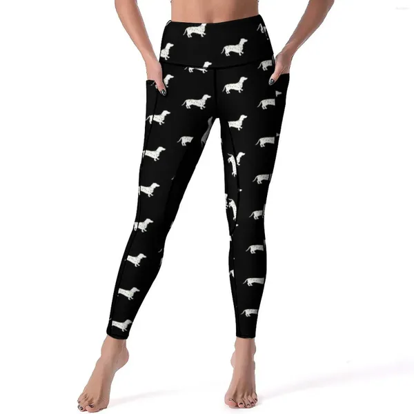 Leggings femininas dachshund natal sexy bonito animal cintura alta calças de yoga respirável elástico leggins feminino treino esporte legging