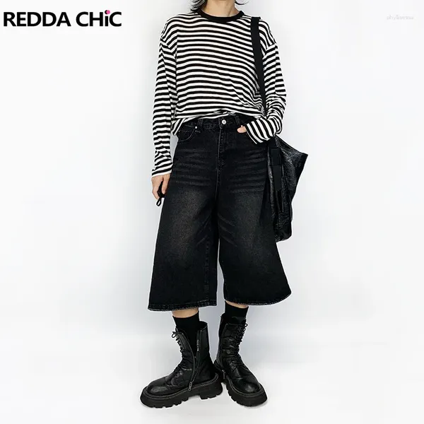 Kadınlar Kot Reddachic Kadınlar Alçak Yüzbaşı Kısa Pantolon Siyah Sıkıntılı Geniş Bacak Kırpılmış Hip Hop Erkek Arkadaş Baggy Jorts Emo Street Giyim