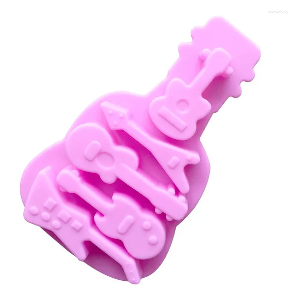 Moldes de cozimento 5 buracos silicone música guitarra bolo pan molde cupcake 17.5/10.5 2cm antiaderente chocolate gelo geléia pudim