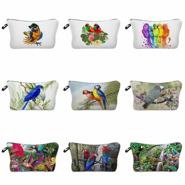 Animal bonito Higiene Bag Makeup Bag Eco reutilizável Parrot Imprimir Organizador de viagem portátil Mulheres Cosmetic Bag Student Pencil Case z5ns #