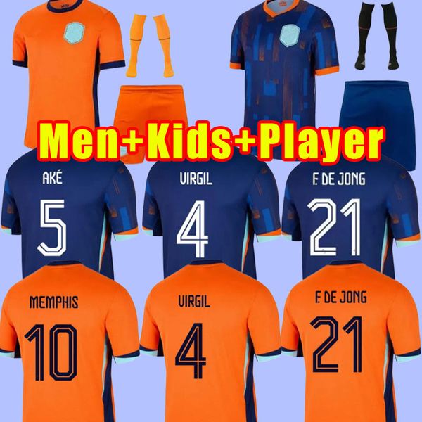 2024 Holanda MEMPHIS camisas de futebol 24 25 DE JONG Holanda DE LIGT WIJNALDUM VAN DIJK Adulto homens crianças kit conjuntos DUMFRIES camisa de futebol fãs jogador versão 2025