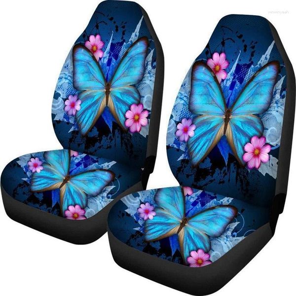 Coprisedili per auto 2 pezzi Copricuscino universale decorativo con farfalla blu e piccolo fiore rosa