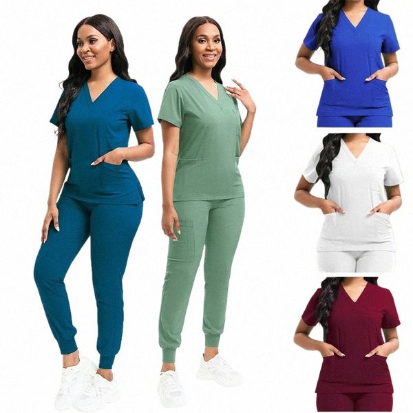 Abbigliamento chirurgico ospedaliero Uniformi mediche Donna Scrubs Set Medici Infermieri Accories Clinica odontoiatrica Beauty Sal Workwear Set N5e9 #