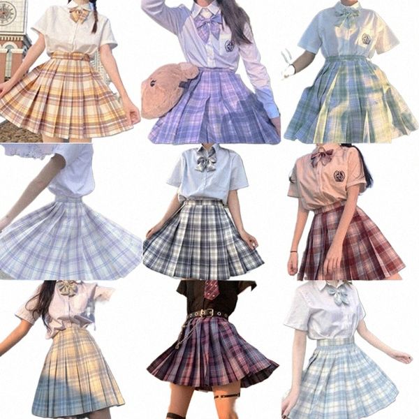 scuola ragazza uniforme gonne a pieghe uniforme scolastica giapponese vita alta a-line gonna scozzese sexy uniformi JK per la donna set completo 04iH #