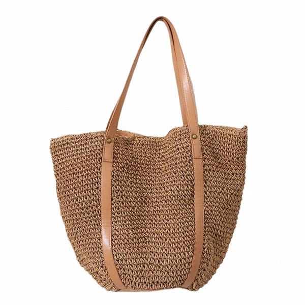 cúpula casual palha tecido bolsa de ombro feminina bolsas de vime bolsa feminina boêmio praia tote bags para mulheres shopper x0uP #