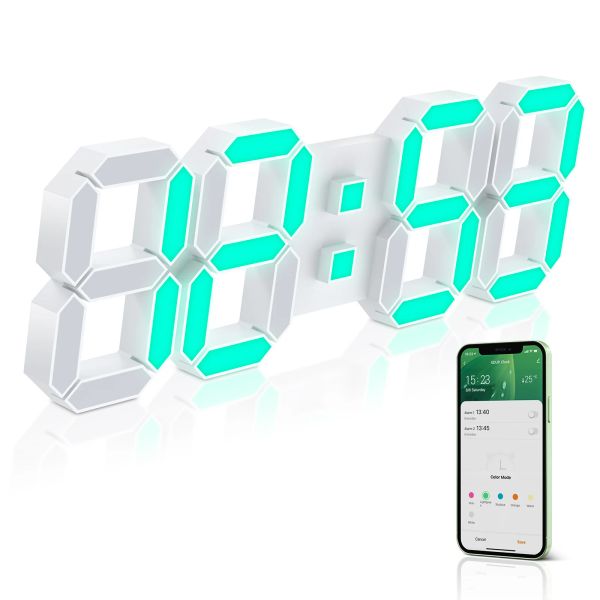 Tuya Wecker 3D LED Wand Digital Farbuhr 15 -Zoll nordische Wanduhr Snooze Tischuhr Kalender Thermometer Hanging Uhr