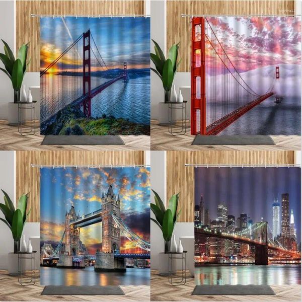 Duş Perdeleri Amerikan Manzara Perdesi San Francisco Golden Gate Köprüsü Scencioce Dekoratif Poster Asma Bezi Banyo Dekoru