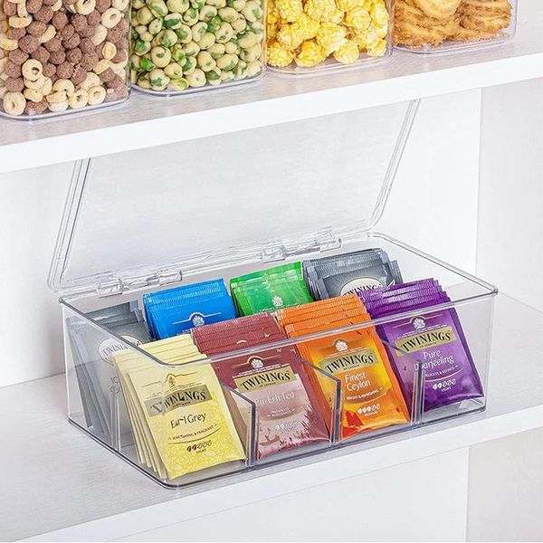 Garrafas de armazenamento doméstico saco de chá organizador de maquiagem caixa de doces escritório compartimento de leite empilhável acrílico multifuncional