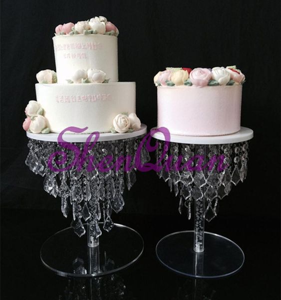 Supporto per torta con perline di foglia di cristallo da appendere per matrimonio per decorazione di nozze di 2 dimensioni Lampadario di cristallo acrilico Supporto per torta centrotavola6887219