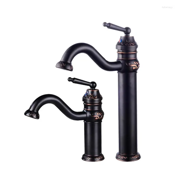 Rubinetti per lavabo da bagno Colore nero Materiale in ottone Montaggio su piano Acqua fredda di miscelatore per lavabo alto e corto