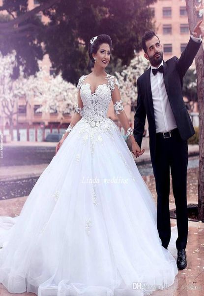 2019 Africa maniche lunghe appliqued una linea abito da sposa vintage a strati abito da sposa in tulle plus size su misura8790461