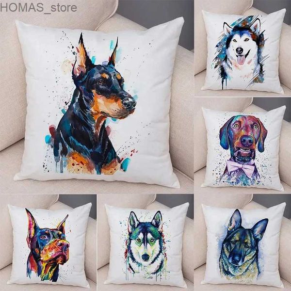 Travesseiro bonito aquarela pet cão capa decoração dos desenhos animados animal capa de almofada de pelúcia macia para carro sofá casa 45x45cm y240401