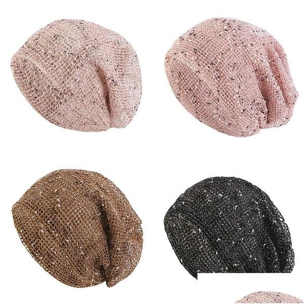 Beanie / Skull Caps Novas Mulheres Duplo Usado Beanies Algodão Malha Verão Cap Fino Sklies Casual Bonnet Chapéus Ao Ar Livre Drop Delivery Dhgarden Dhbx5