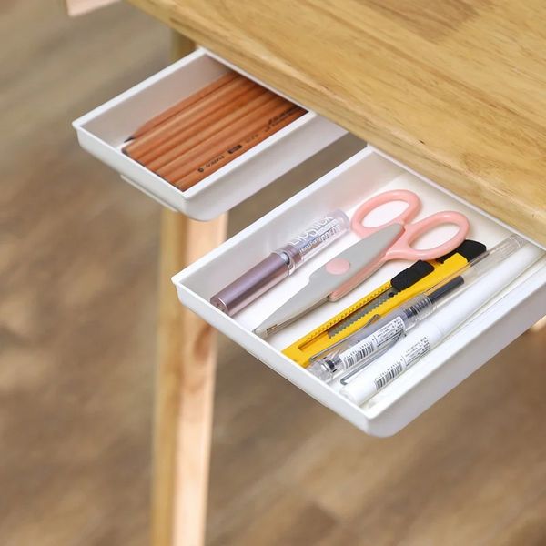 NEU 2024 Self Stick Bleistift Tablett Schreibtisch Table Drawer Organizer Box unter Schreibtischständer selbstklebende Unterschüchterung Storage1.Organizer Tablett