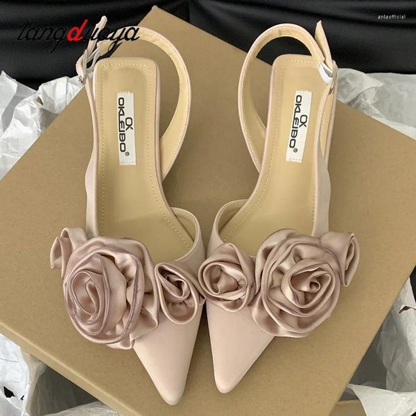 Модельные туфли 2024, весенние брендовые женские сандалии, модные женские элегантные туфли-лодочки с открытым носком на тонком низком каблуке с цветочным принтом