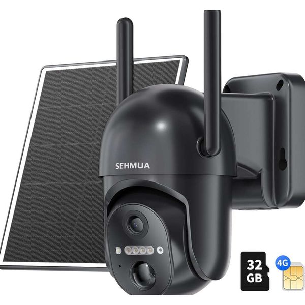 Telecamera di sicurezza solare cellulare SEHMUA 4G LTE - Telecamera esterna wireless senza WiFi, alimentazione solare, visualizzazione live a 360°, visione notturna a colori, sensore di movimento PIR, conversazione bidirezionale