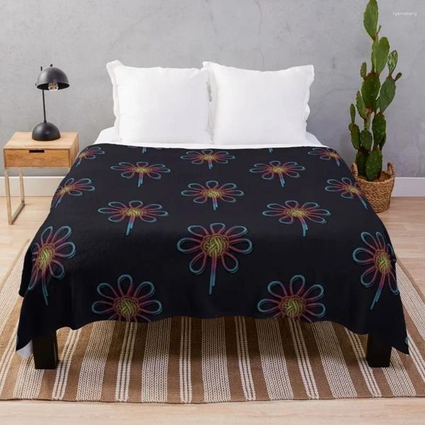 Battaniye renkli ip çiçek düğümü desen - Dağcılık tırmanma hediyesi atma battaniye kanepe pazen