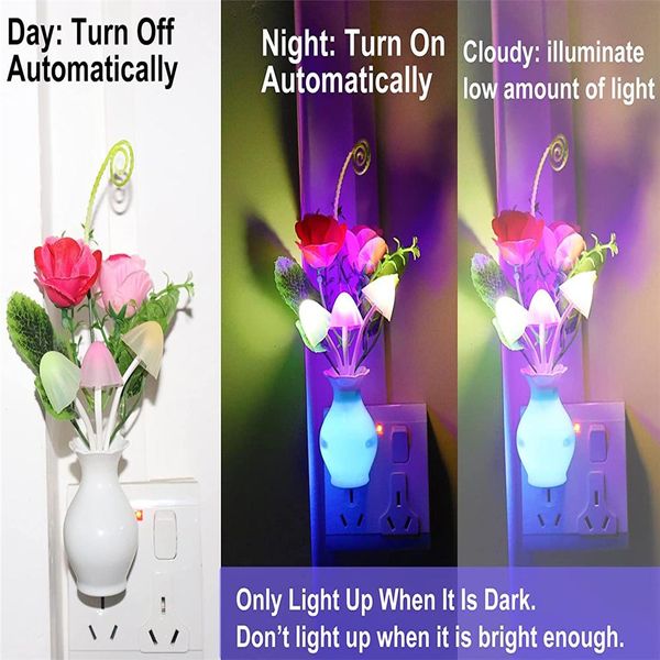 0,5W LED -Nachtlicht mit Autosensor Energiesparung Rosenblumenpilz -Stecker in Lampe für Schlafzimmer Badezimmer Wohnzimmer Küche