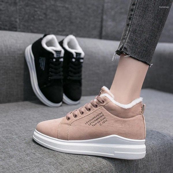 Sapatos casuais de inverno feminino quente curto pelúcia rosa preto leve tênis plataforma vulcanizar formadores feminino sola grossa mujer