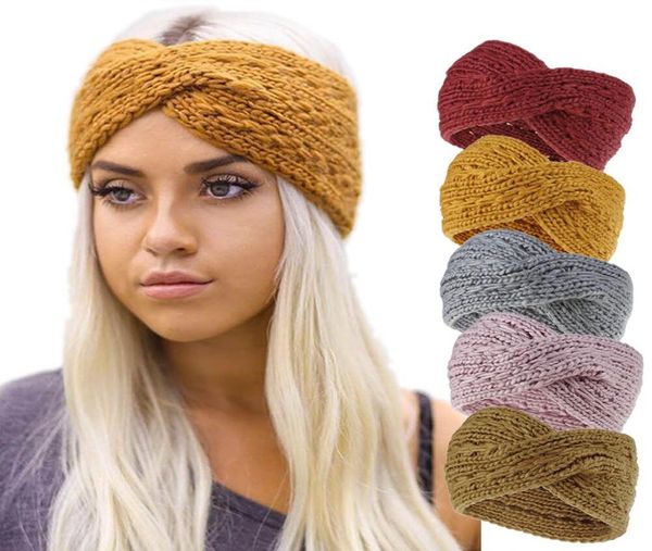 Mulheres senhora crochê nó bandana turbante malha cabeça envoltório hairband inverno orelha mais quente faixa de cabelo acessórios 5415524