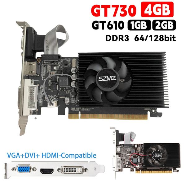 GT730 4GB DDR3 Placa gráfica para jogos Desktop Video com porta VGA DVI compatível Ventilador de resfriamento de computador 240318