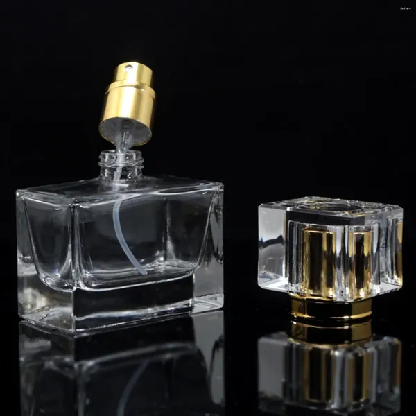 Garrafas de armazenamento portátil 30ml quadrado vazio vidro transparente perfume pulverizador garrafa atomizador