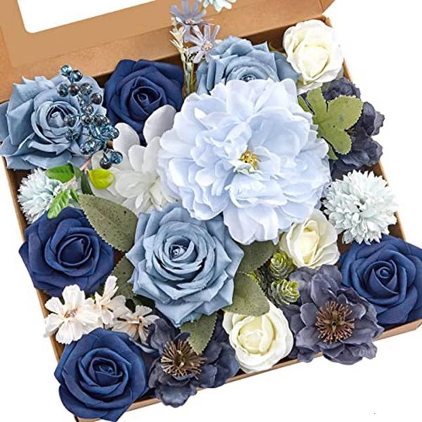 Künstliche Blumen, gefälschte staubige blaue Pfingstrosen-Blumen-Kombination für DIY Hochzeit, Brautsträuße, Tafelaufsätze, Heimdekorationen 240322