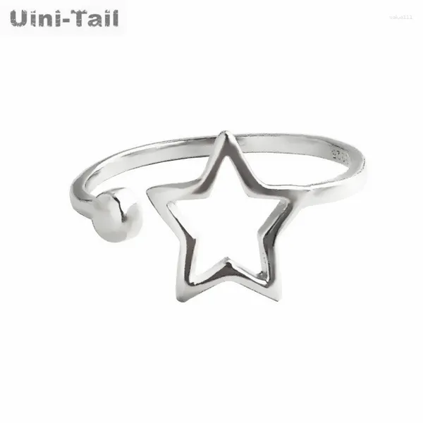 Clusterringe Uini Tail's -tellner 925 Tibetan Silver Hollow Stern Runde Perle Open Ring Einfacher kreativer frischer frischer Fünf -Punkte