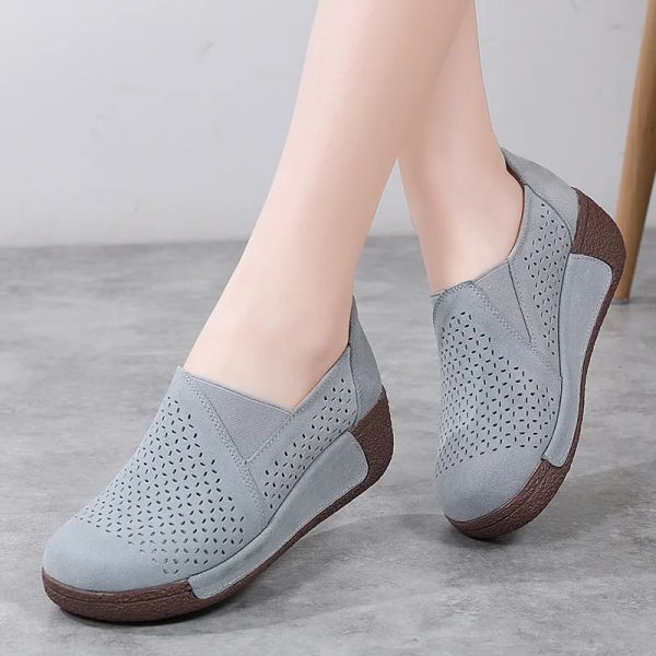 Flats Kuh Wildleder Leder Ladies Slebende Herbst Frauenschuhe Plattform Flats Turnschuhe weibliche Mokassins Schuh Frauen Kriechpflanzen auf Schuhe rutschen