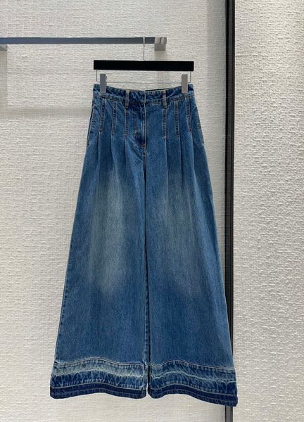 Denim-Hose mit weitem Bein und Farbblock-Farbverlauf