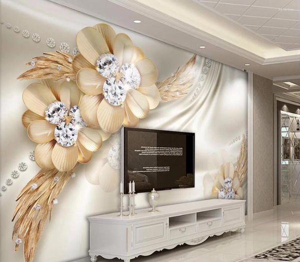 Wallpapers Home Improvement 3D Papel de parede Paredes Impressão para sala de estar Quarto Flor de ouro Murais de parede Tv Pano de fundo
