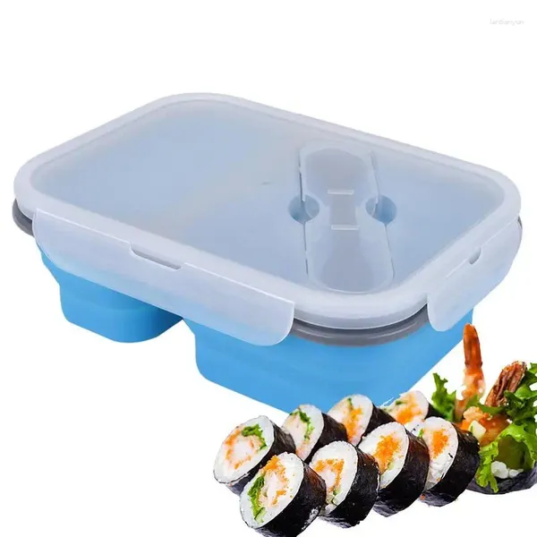 Besteck-Sets, zusammenklappbare Lunchbox, zwei Gitter, Silikon, Mikrowelle, Heizung, zusammenklappbar, Frischhaltung