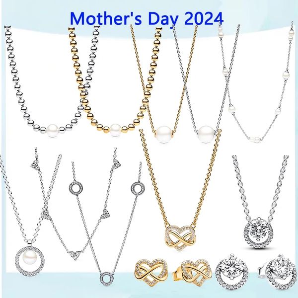 2024 Muttertagsgeschenk 925 Silber Hohe Qualität Original Logo Perlen Collier Triple Stone Herz Ständer Kette Halskette Anhänger Halsketten für Frauen