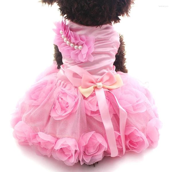 Vestuário para cães Pet Princesa Vestido de Casamento Tutu Rosettebow Vestidos Filhote de Cachorro Saia Primavera / Verão Roupas 2 Cores