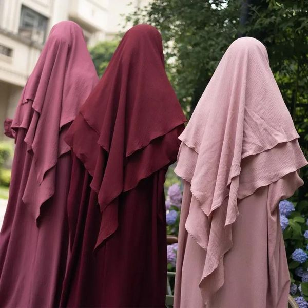 Ethnische Kleidung 2 Schichten Hijab Khimar für Frauen Jazz Crepe Gebet Islam Kleidung Lange Dreieck Overhead Schal Muslim Dubai Tie Back Hijabs