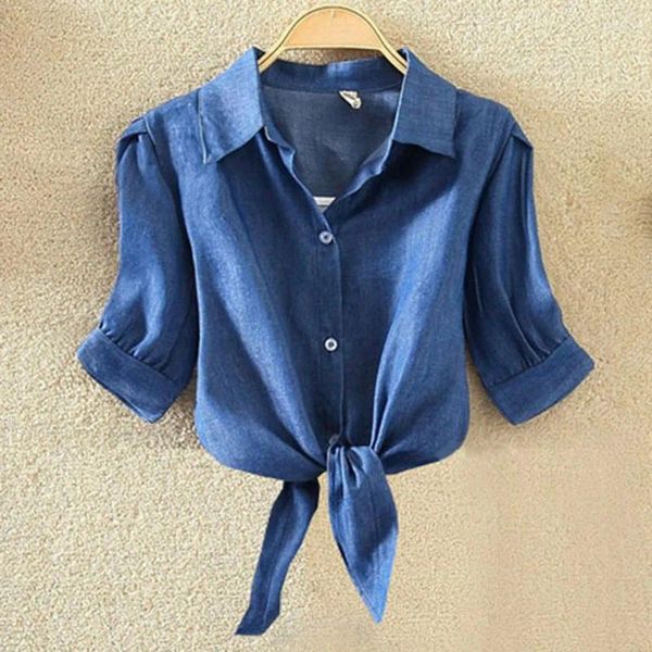 Camicette da donna Top da spiaggia da donna e camicia Colletto rovesciato per Blusas Femme Holidays Lady Woman Casual T-shirt blu sexy Taglie forti 4XL