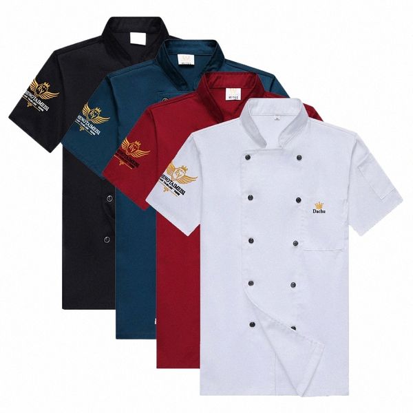 Jaqueta unissex de chef para homens e mulheres, manga curta, camisa de cozinheiro, padaria, restaurante, garçom, uniforme, tops, verão, casaco de chef j3Im #