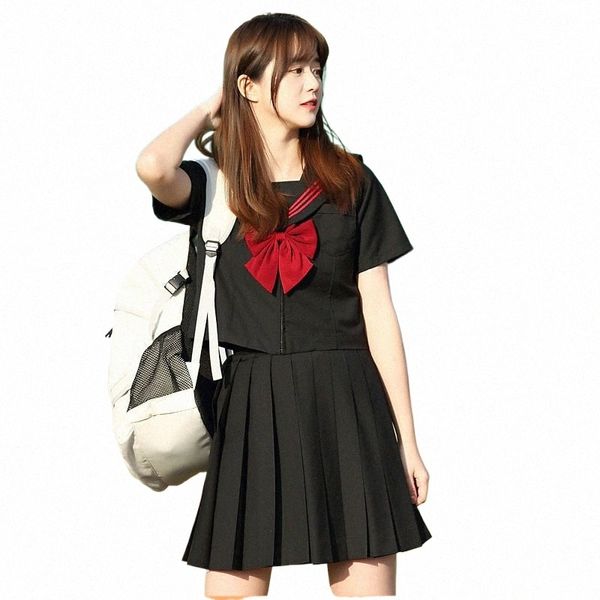 Japanische Sailor Outfit Schulmädchen Cosplay JK Uniform Student Schwarz Rot Faltenrock Anzüge Sexy Seifuku Sailor Bluse Kostüm Z7W7 #