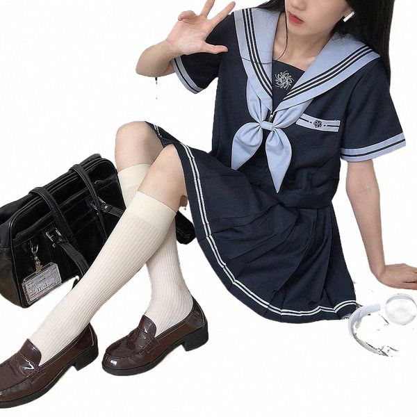 Базовые Jk трехстрочные темно-синие матросские костюмы японские школьницы униформа одежда для выпускников плиссированная юбка аниме Cos костюмы женские g6HR #