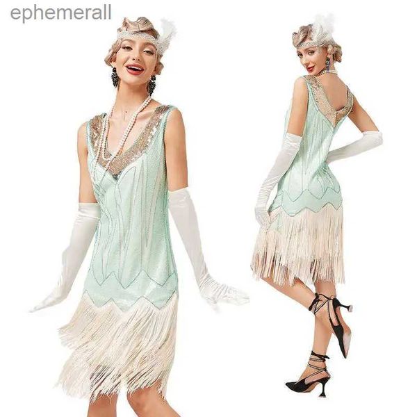 Urban Sexy Dresses Sommer Neue Damen Vintage Kleid V-Ausschnitt Perlen Fransen Quasten Cocktail Prom Hochzeit Party 1920er 30er Jahre Flapper Größe XS-3XL yq240330