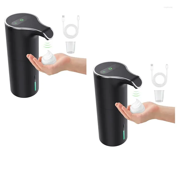 Dispenser di sapone liquido 2X automatico in schiuma nera ricaricabile senza contatto per bagno