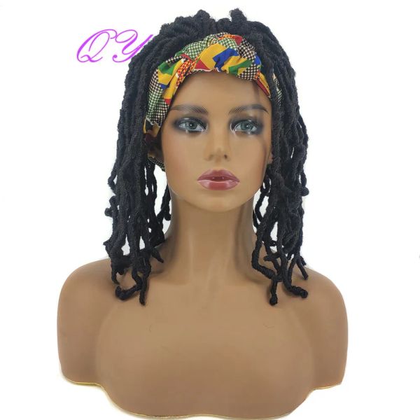 Parrucche QY Capelli sintetici Fascia afro Dreadlocks neri Parrucca avvolgente per capelli con capelli in fibra di temperatura per donna africana