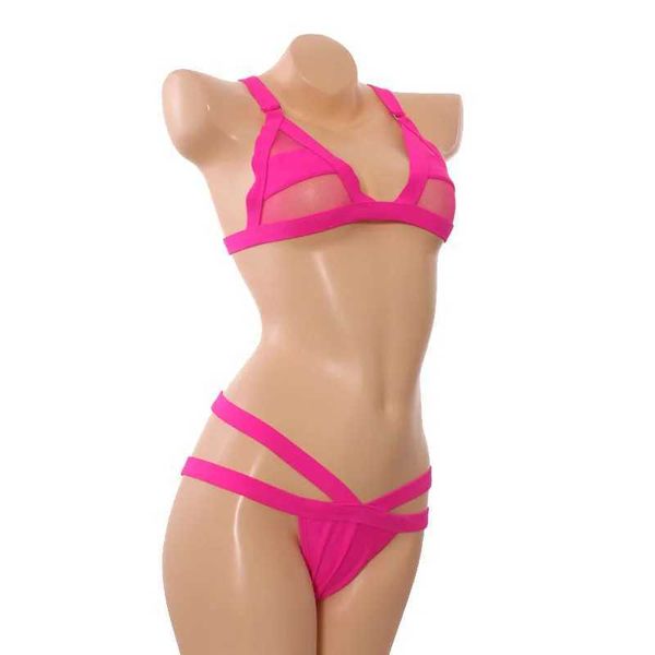 Costumi da bagno da donna Costumi da bagno da donna sexy in rete bikini con top cavo fasciatura costume da bagno con tracolla costume da bagno sexy mini perizoma in rilievo J240330