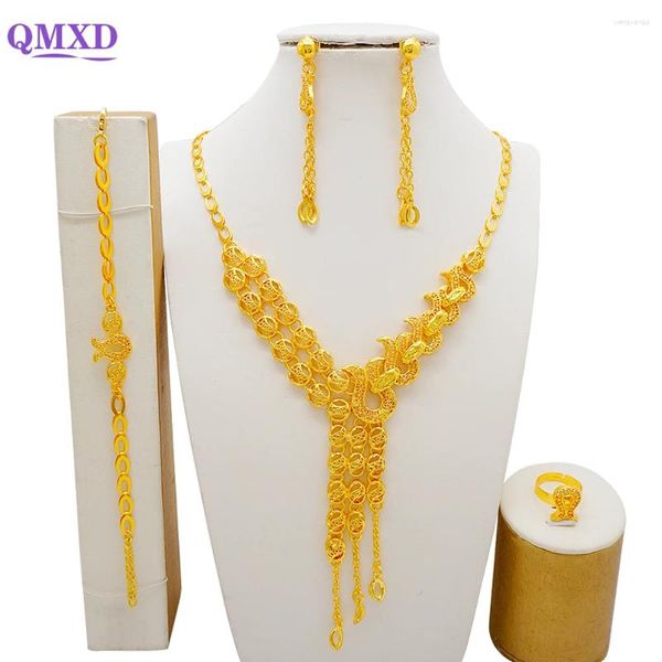Комплект ожерелья и серег, роскошные ювелирные изделия с кисточками для женщин, Дубай, золотой цвет, африканские, арабские свадебные комплекты для свадебной коллекции