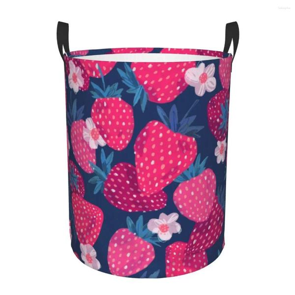 Sacchetti per lavanderia cesta pieghevole fragola rosa e fiori in cestino di stoccaggio largo cesto di cesto pieghevole organizzatore di secchi giocattolo