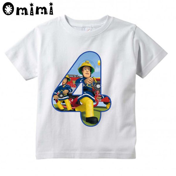 Kinder Sam Feuerwehrmann Nummer 1-9 Feuerwehrmann Design T Shirt Jungen/Mädchen Brief Kawaii Kurzarm Top Tees Kinder lustiges T-Shirt