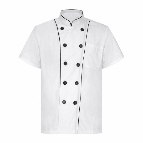 Mens Womens Unisex Chef Camisa Ctrast Cor Guarnição Cozinha Trabalho Uniforme Cook Jacket Casaco Hotel Restaurante Cantina Padaria Traje n8JE #