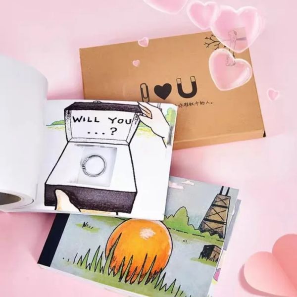 Display 2024 Creative CHidden Ring Flipbook Dog Animated Proposal Confession Jewelry Box Storage New Year Valentine's Day Gifts Package