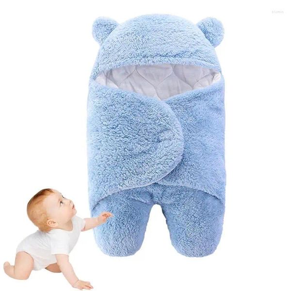 Cobertores com capuz swaddle cobertor para bebê macio quente carrinho envoltório nascido urso dos desenhos animados recebendo duplo-la